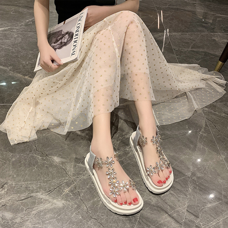 Ljetne ženske sandale PVC cipele s kristalnim cvijetom za žene Dekoracije Sandale na debelu petu Ženske modne cipele s remenom za leđa Ženske