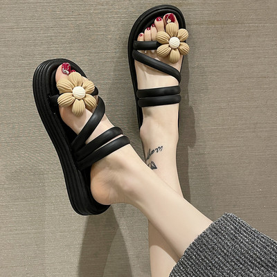 Ženske papuče, cvjetni neklizajući vilinski stil, modne kuće, sandale s debelim dnom za unutarnju upotrebu, ženske cipele