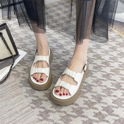 Női magassarkú szandál Med 2023 nyári öltöny Női Bézs Női Cipők Magas sarkú közepes divatos új külső Gladiator Blac