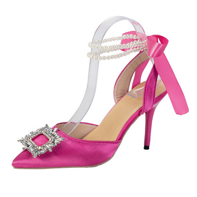 Svilene ženske cipele u jesenskom dizajnu 2023. Kvadratne, kristalno neobičnog stila, visoke potpetice sa šiljatim prstima, udobne cipele za vjenčanje za mladenku