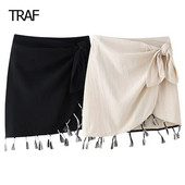 TRAF Mini suknje s resama Ženska suknja Proljeće ljeto 2024. Kratka suknja s mašnom s visokim strukom Elegantna ženska modna suknja u trendu