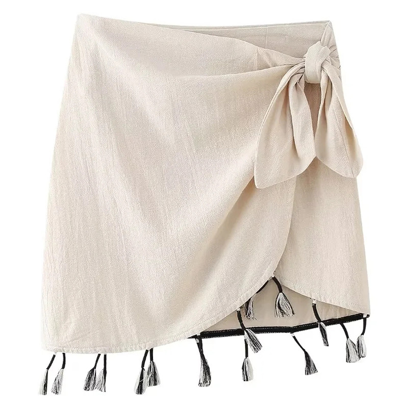 TRAF Mini suknje s resama Ženska suknja Proljeće ljeto 2024. Kratka suknja s mašnom s visokim strukom Elegantna ženska modna suknja u trendu