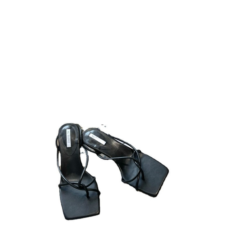 Madalad sandaalid, naiste nahkkostüüm, naiste beež, 2022. aasta suvised naiste kingad, läbipaistvad kontsad, kesk pandlarihm, madala kontsaga must Gladiator Fa