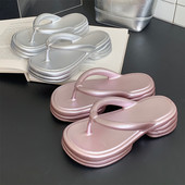 Ženske japanke s platformom za plažu na otvorenom, pijesak za djevojčice papuče Srebrnaste protuklizne udobne ljetne ženske cipele Kućne ženske papuče