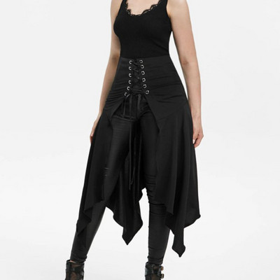 Gooti seelik must keskaegne vintage kõrge vöökohaga seelik, nööriga Ebaregulaarne vihmavarjuseelik Festival Steampunk pikad seelikud naistele