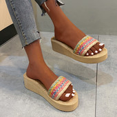 Ženske papuče s platformom Nova ljetna moda 2023. Sveobuhvatne sandale za plažu na platformu Uložak od pletene slame Retro ženske cipele