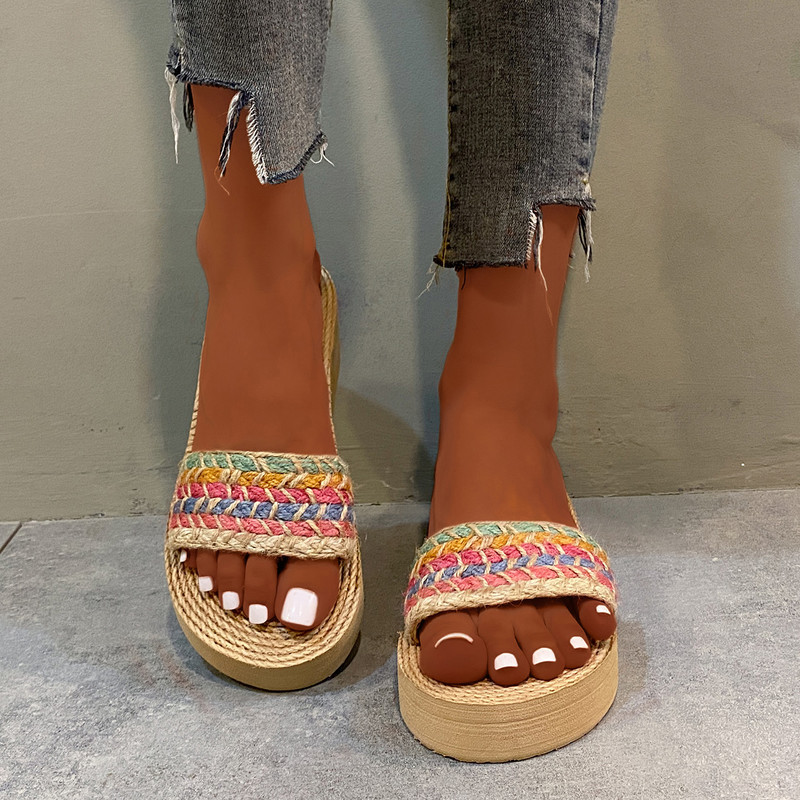 Ženske papuče s platformom Nova ljetna moda 2023. Sveobuhvatne sandale za plažu na platformu Uložak od pletene slame Retro ženske cipele