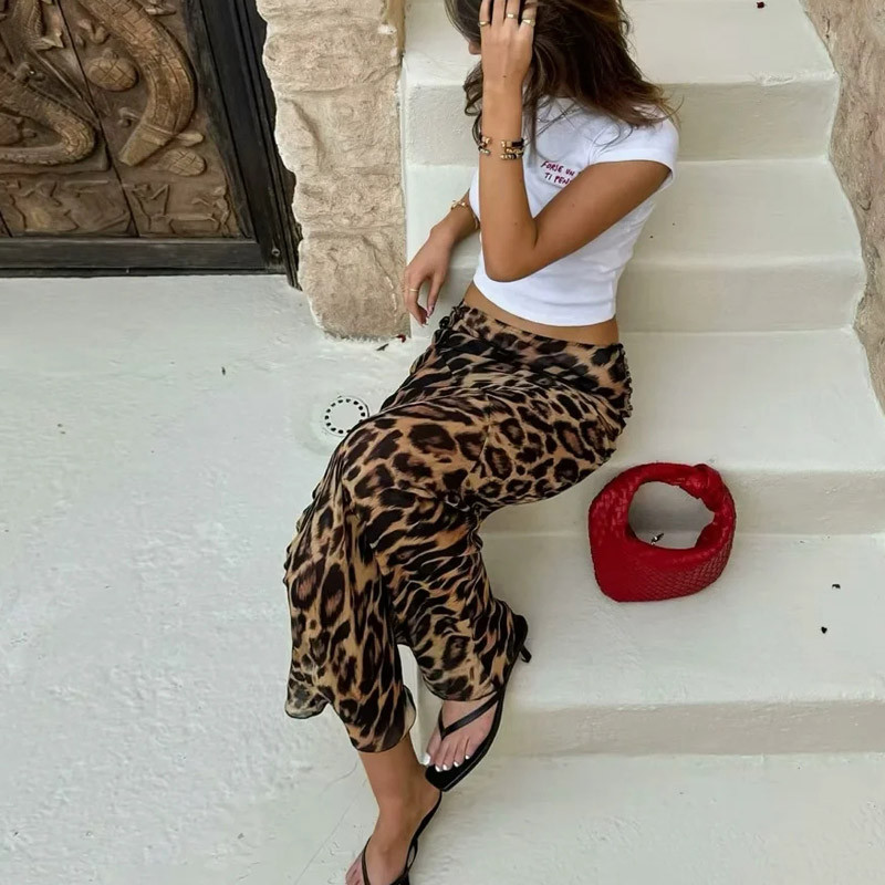 TRAF Leopardimustrilised seelikud Naiste seelikud, kevadsuvi 2024 Moodne kõrge vöökohaga pikk seelik šikk ja elegantne luksuslik naiste seelik