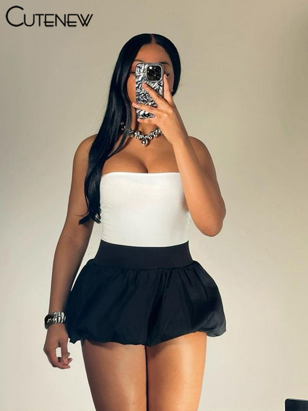 Cutenew sažete prikladne suknje s pupoljcima Ženske ljetne nove čvrste elastične plisirane kratke hlače visokog struka Ženska osnovna ulična odjeća
