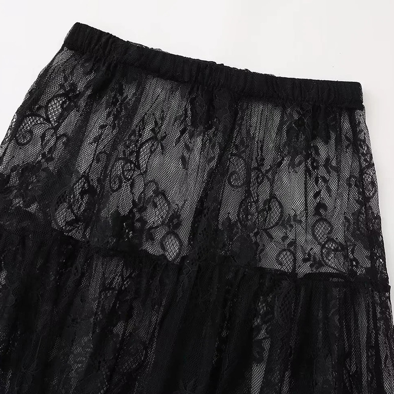 TRAF Mrežasta crna suknja Ženska suknja Ljeto 2024 Midi prozirna duga suknja od tila Gotičke suknje Luksuzne elegantne ženske suknje