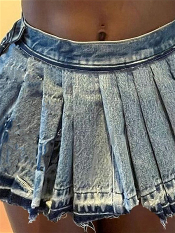 Kliou traper plisirane suknje na bokovima, ležerne ženske suknje visokog struka s gumbima, koncizne mini donje nogavice koje se podudaraju, ženska klasična ljetna haljina