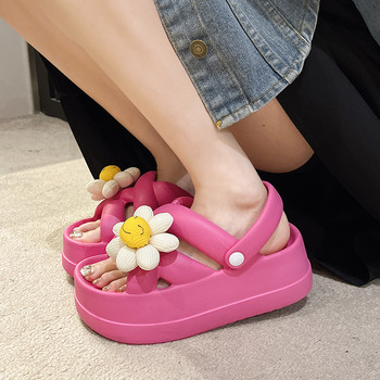 2023 Дамски обувки Дамски сандали с приплъзване Висока водоустойчива платформа Плоски с ежедневни чехли Дамски цветя Сладки сандали Дамски