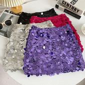 Sjajna crvena suknja A-kroja visokog struka sa šljokicama za žene ljubičaste suknje s omotom na bokovima