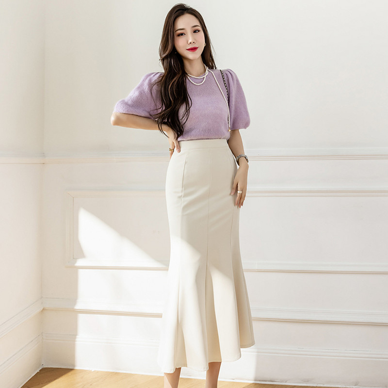 2024. Proljeće ljeto Nove midi suknje visokog struka za žene Uredske dame Elegantne suknje sirena Jednostavna ležerna duga suknja Faldas Mujer