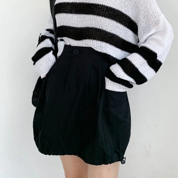 DEEPTOWN Корейска пола с мехурчета Дамско улично облекло с висока талия A-line шнур с голям джоб Винтидж мини карго пола Лятна ежедневна