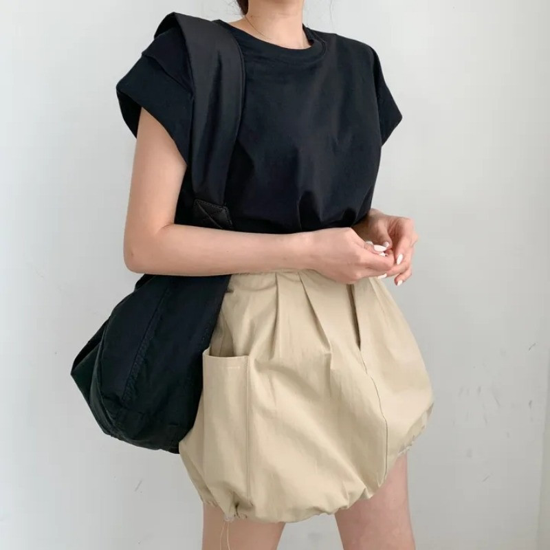 DEEPTOWN korejska suknja s mjehurićima Ženska ulična odjeća visokog struka A-kroja s uzicama s velikim džepovima Vintage Mini Cargo suknja Ljeto, ležerno