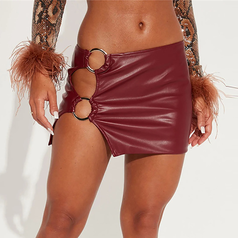 2XL pesusõrmus õõnsaga naiste miniseelikud Bodycon kunstnahast madala vöökohaga lõhestatud lateksseelikud Eksootilised seksikad kostüümid Öörõivad