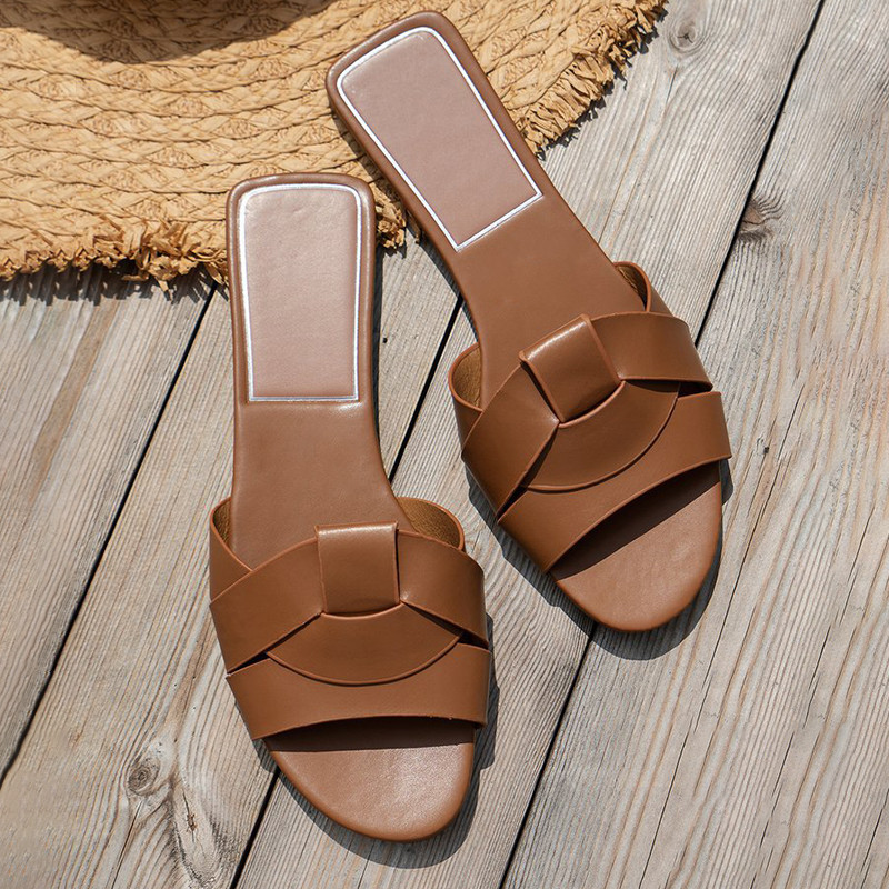 Plus veličina 42 Ženske ravne papuče za vanjske jednobojne cipele s otvorenim prstima Neklizajuće cipele Ljetne rimske sandale s križnim remenom 2024.