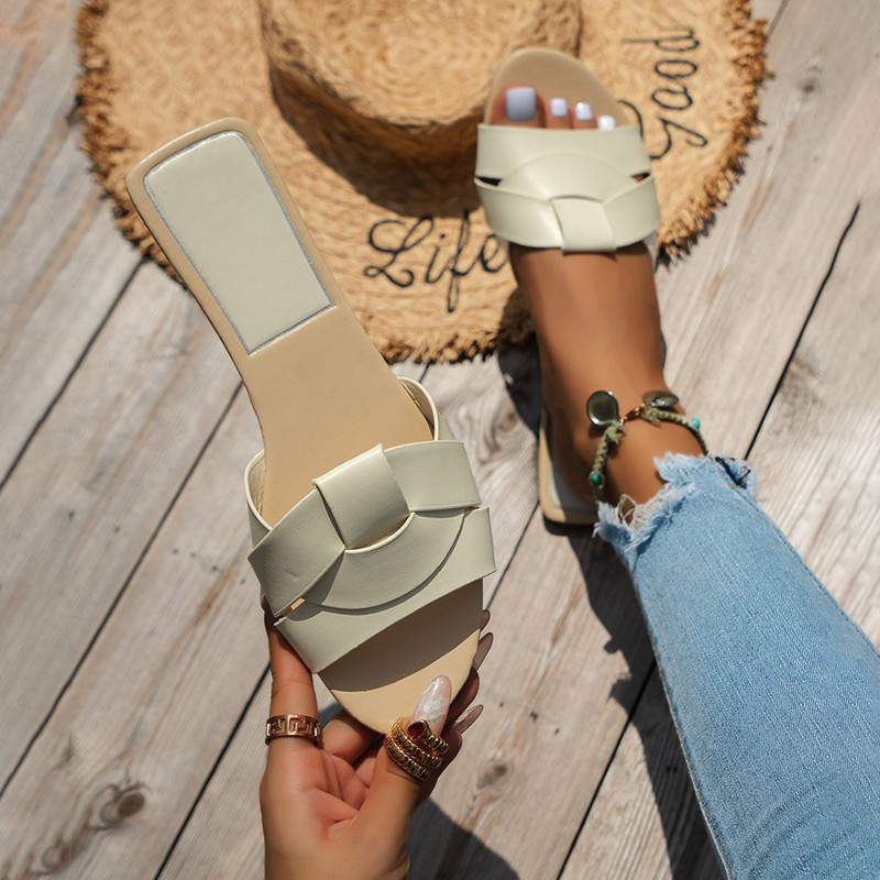 Plus veličina 42 Ženske ravne papuče za vanjske jednobojne cipele s otvorenim prstima Neklizajuće cipele Ljetne rimske sandale s križnim remenom 2024.