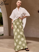 Oymimi Elegantna ženska suknja sa zelenim uzorkom, modne suknje s uzicom visokog struka, ulična odjeća, ležerna, nove ravne suknje do poda
