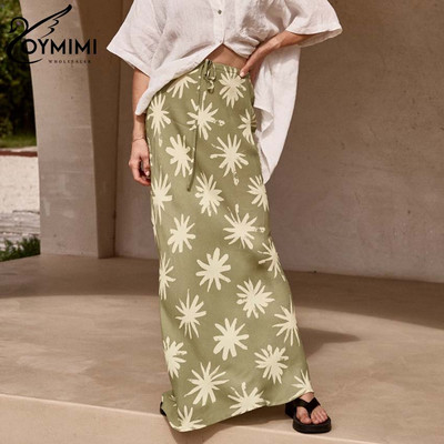Oymimi Elegantna ženska suknja sa zelenim uzorkom, modne suknje s uzicom visokog struka, ulična odjeća, ležerna, nove ravne suknje do poda