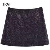 TRAF Litritega sametseelik Naiste seelik Sügistalv Mini Must Keskmise Vöökohaga Esteetiline Seelik Šikk ja Elegantne Jõuluseelik