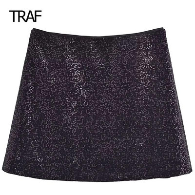 TRAF Litritega sametseelik Naiste seelik Sügistalv Mini Must Keskmise Vöökohaga Esteetiline Seelik Šikk ja Elegantne Jõuluseelik