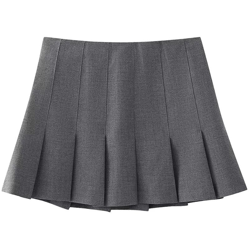 TRAF hajtogatott szürke szoknya divatos női szoknyák tavaszi nyár mini közép derék rövid szoknya Koreai stílusú szoknyák Elegáns közösségi szoknya