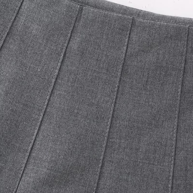 TRAF hajtogatott szürke szoknya divatos női szoknyák tavaszi nyár mini közép derék rövid szoknya Koreai stílusú szoknyák Elegáns közösségi szoknya