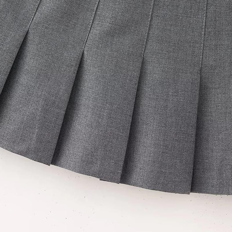 TRAF hajtogatott szürke szoknya divatos női szoknyák tavaszi nyár mini közép derék rövid szoknya Koreai stílusú szoknyák Elegáns közösségi szoknya