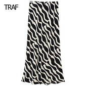 TRAF volangidega seelik naiste seelik, kevad 2024 Midi triibuline keskmise vöökohaga lilleline seelik Uus seelik Elegantne disainseelik