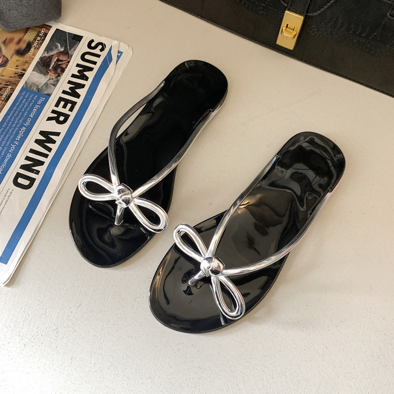 Ünnepi papucsok masni papucsok női nyári viselet lapos új strand lábujj divat háló piros papucs papucs női