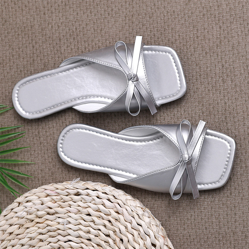 Ravne papuče s mašnom. Ženske ležerne cipele. Sandale. Japanke za plažu za šetnju. Dizajner za ljeto 2024. Novo za van Udobne ženske tobogane