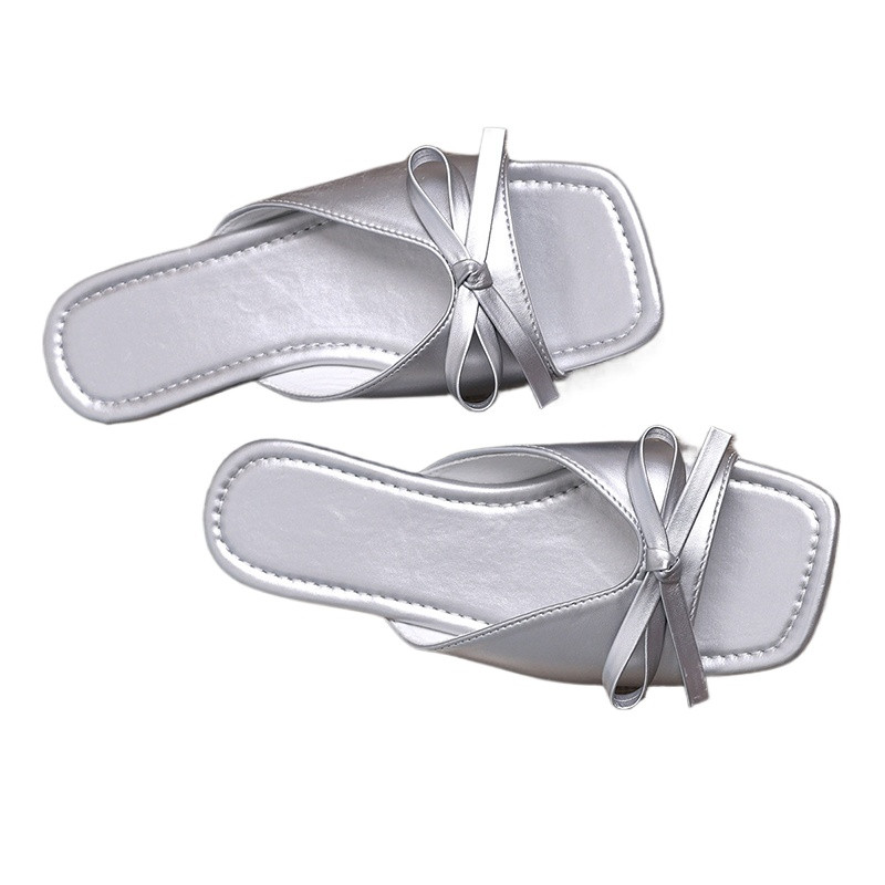 Ravne papuče s mašnom. Ženske ležerne cipele. Sandale. Japanke za plažu za šetnju. Dizajner za ljeto 2024. Novo za van Udobne ženske tobogane