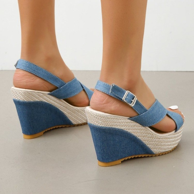 Suurus 35-42 naiste kingad pahkluu pandla kiilud sandaalid naistele suvised teksasandaalid, mugav paks tald