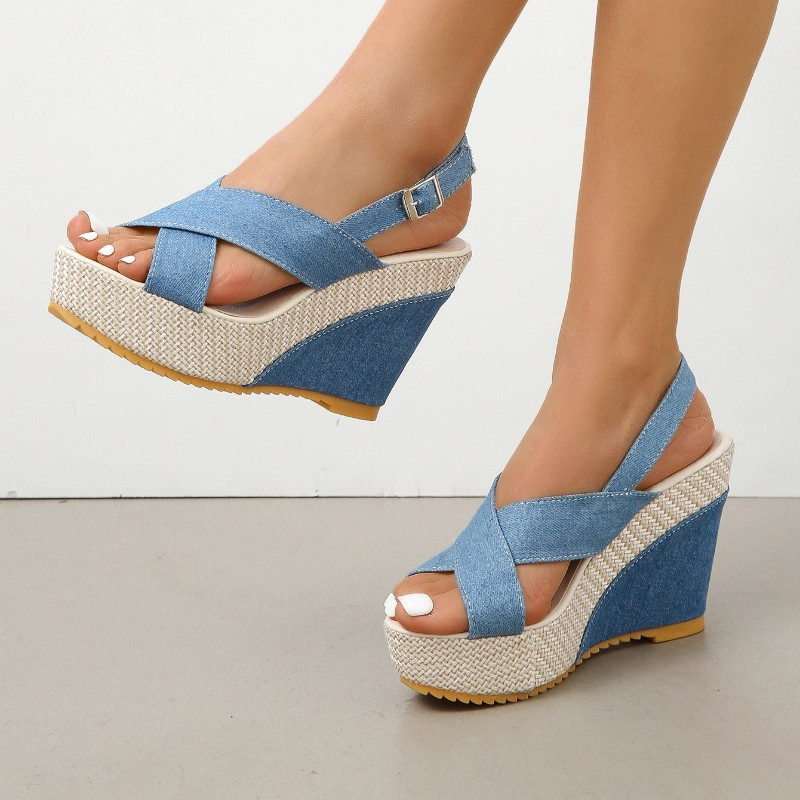 Suurus 35-42 naiste kingad pahkluu pandla kiilud sandaalid naistele suvised teksasandaalid, mugav paks tald