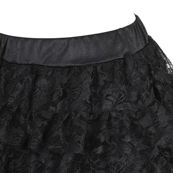 Секси черна дантелена пола за жени Многопластова плисирана пола стимпънк асиметрични високи ниски волани дълги поли плюс размер XS-6XL