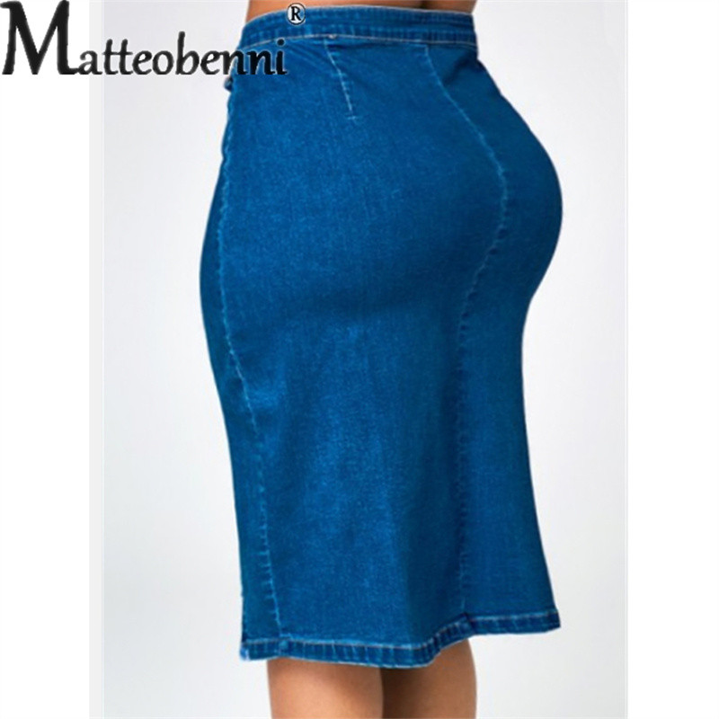 Modna traper suknja s otvorenim prednjim kopčanjem na jedno redno kopčanje Ženska tamnoplava dnevna do pola tijela haljina elegantnog stila