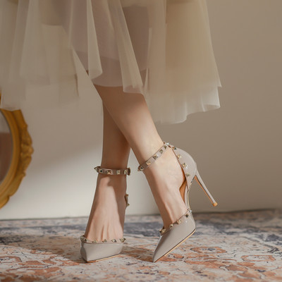 Modne ženske cipele s visokom potpeticom sa šiljatim prstima, zakovice, seksi ženske sandale s visokom potpeticom, ženske cipele s visokim potpeticama Chaussure Femme