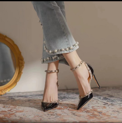 Modne ženske cipele s visokom potpeticom sa šiljatim prstima, zakovice, seksi ženske sandale s visokom potpeticom, ženske cipele s visokim potpeticama Chaussure Femme