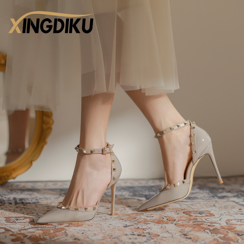 Modne ženske cipele s visokom potpeticom sa šiljatim prstima, zakovice, seksi ženske sandale s visokom potpeticom, ženske cipele s visokim potpeticama Chaussure Femme
