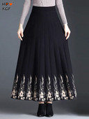Plisirane duge suknje velike veličine s printom za žene Jesen Zima Elastična kišobran suknja A kroja visokog struka Jednostavne tople suknje
