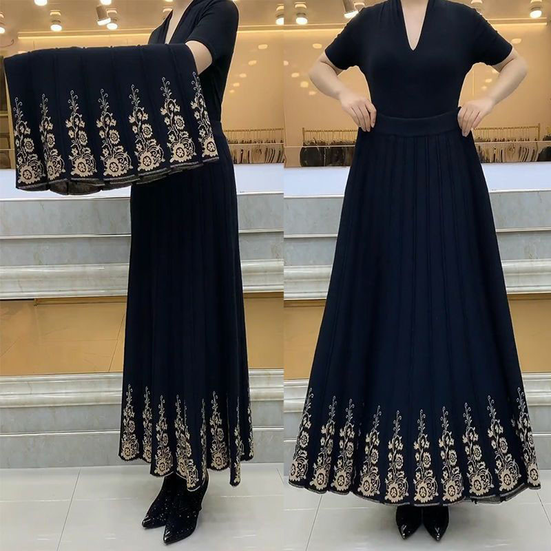 Plisirane duge suknje velike veličine s printom za žene Jesen Zima Elastična kišobran suknja A kroja visokog struka Jednostavne tople suknje