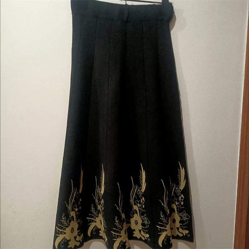 Plisirane duge suknje velike veličine s printom za žene Jesen Zima Elastična kišobran suknja A kroja visokog struka Jednostavne tople suknje