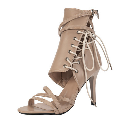 Rooma pandlaga rihmaga kingad Naiste sandaalid Seksikad Gladiator Paelad Peep Toe Sandaalid Kõrged kontsad 11,5 cm Naiste poolsaapad Must Aprict