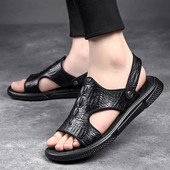 Klasszikus férfi szandálok nyári krokodilmintás szandálok légáteresztő férfi bőrcipők luxus szandálok puha kültéri férfi római szandálok