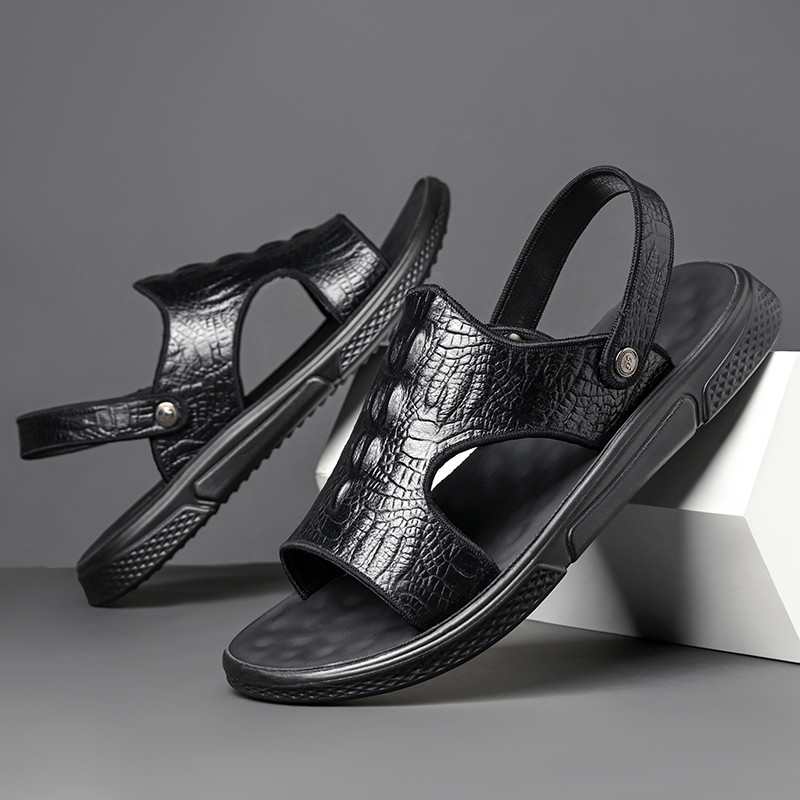 Klasszikus férfi szandálok nyári krokodilmintás szandálok légáteresztő férfi bőrcipők luxus szandálok puha kültéri férfi római szandálok
