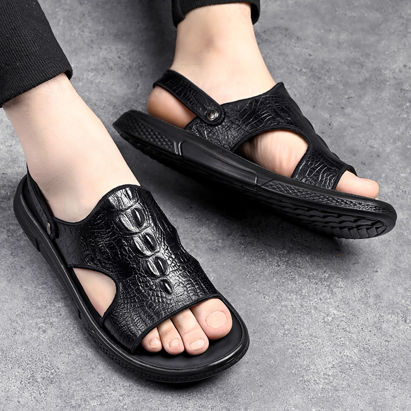 Klasszikus férfi szandálok nyári krokodilmintás szandálok légáteresztő férfi bőrcipők luxus szandálok puha kültéri férfi római szandálok