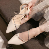 Ženske sandale 2022., proljeće i jesen, novo, univerzalne, debele potpetice sa vještačkim dijamantima, ženske cipele na visoku petu