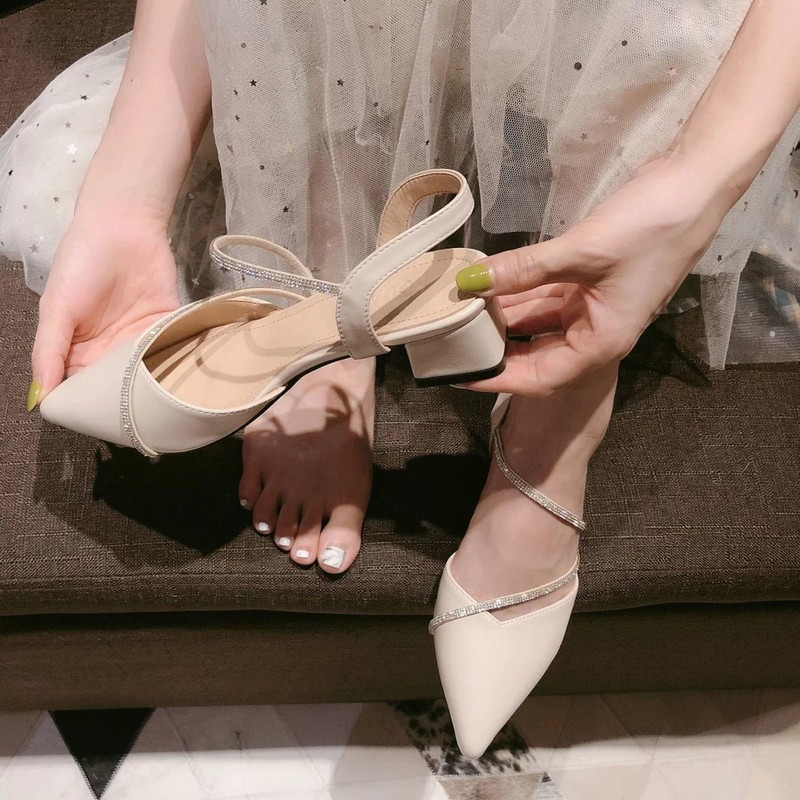 Ženske sandale 2022., proljeće i jesen, novo, univerzalne, debele potpetice sa vještačkim dijamantima, ženske cipele na visoku petu